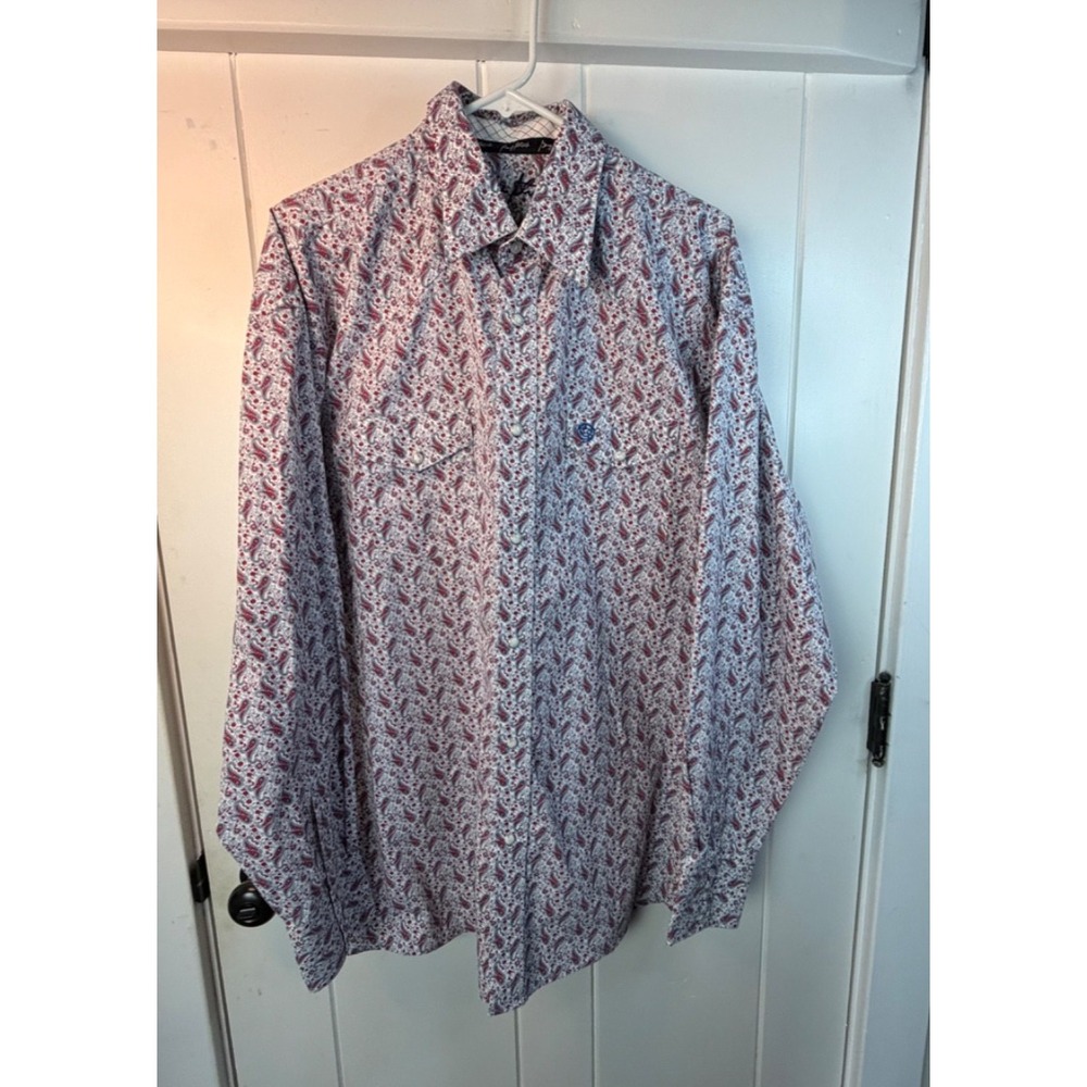 George Strait‎ Men's XL Red White Blue Paisley Western Shirt Pearl Snaps